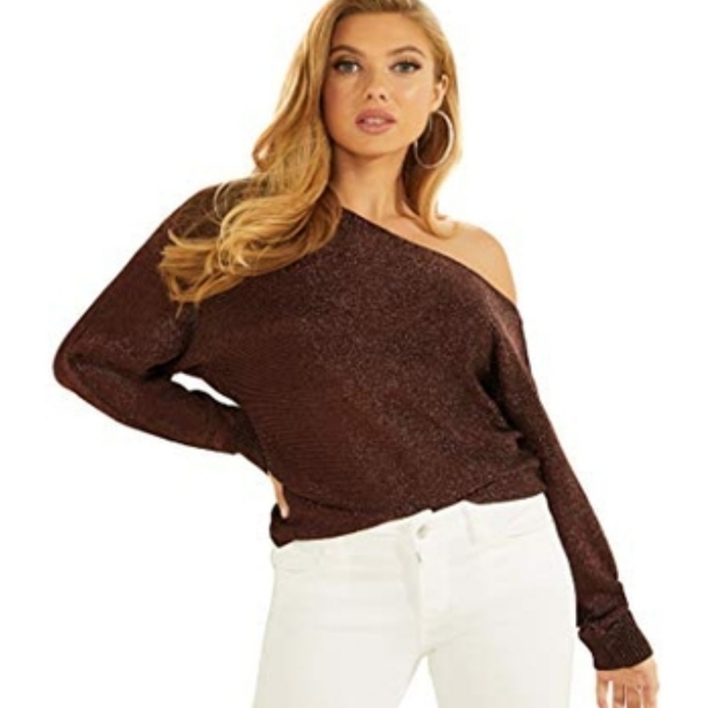 Guess Off The Shoulder Metallic Sweater XS